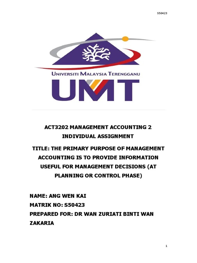 Management Accounting Assignment (University Malaysia Terengganu) | PDF | Cost | Management ...