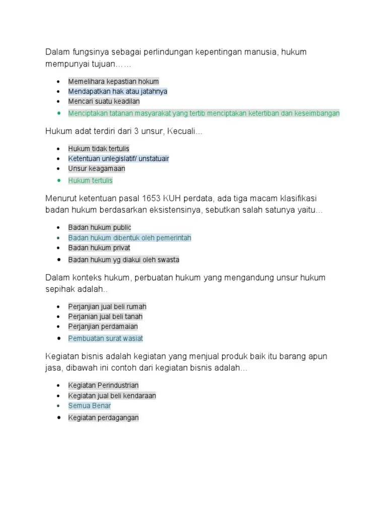 Quis 1 Hukum Bisnis | PDF