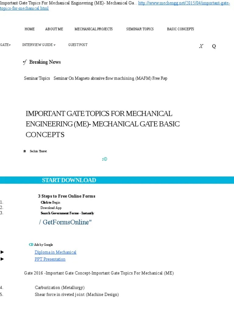 Important Gate Topics For Mechanical Engineering ME Mechanical Gate ...