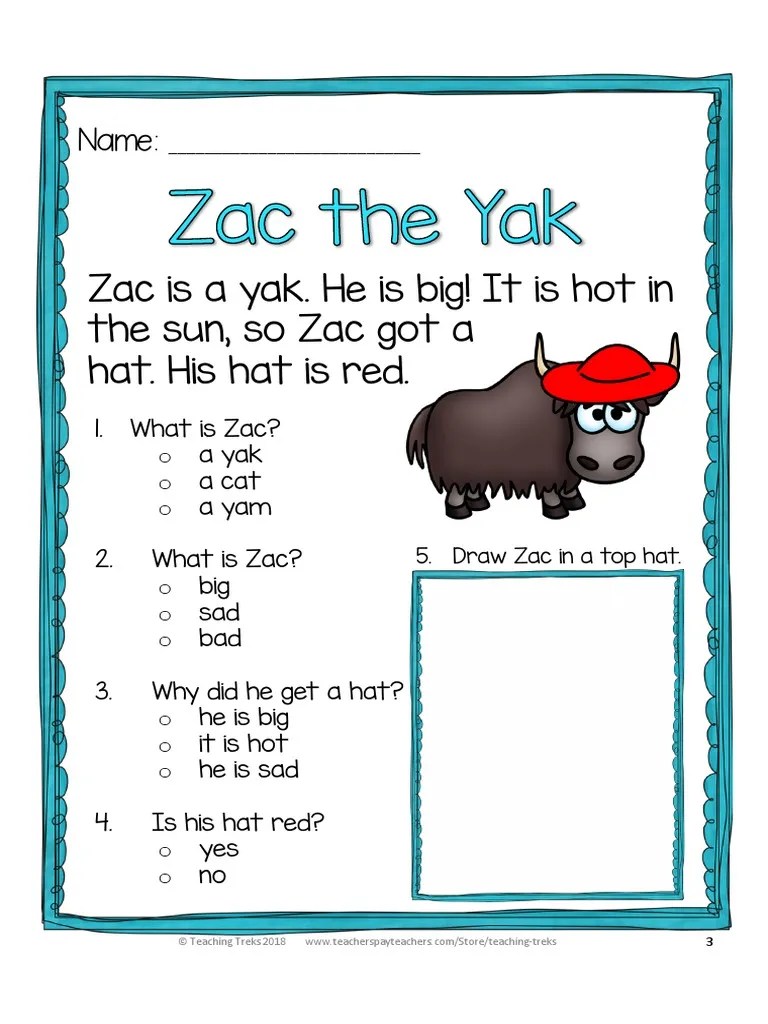 Cvc freebie reading comprehension full pages