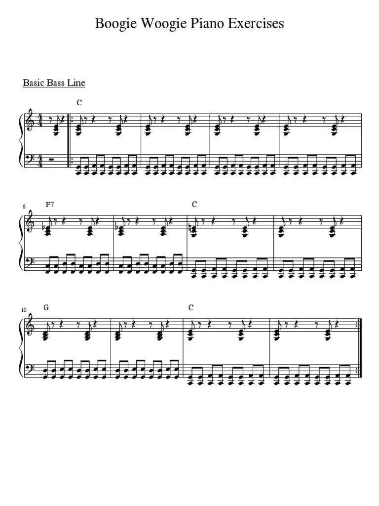 Boogie Woogie Piano Exercises: Basic Bass Line | PDF | African American Music | Rhythm And Meter