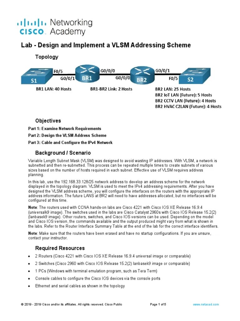 Lab2.4 - Design And Implement A VLSM Addressing Scheme | PDF | Ip ...