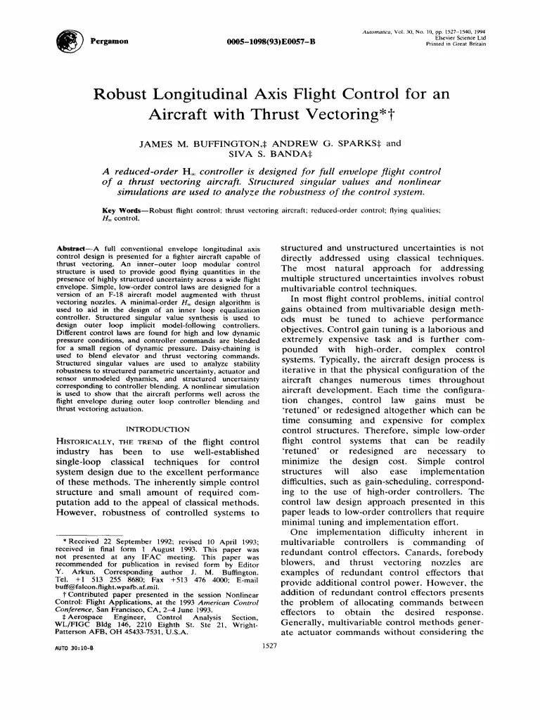 Robust Longitudinal Axis Flight Control For An Aircraft With Thrust ...
