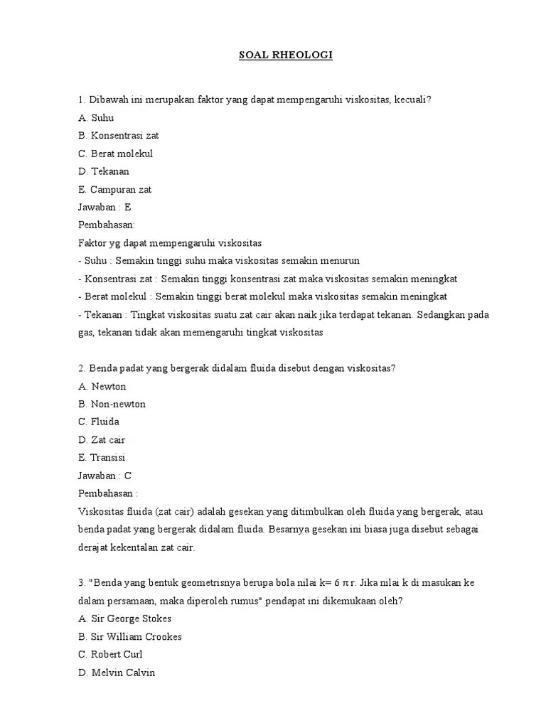 Latihan Soal Rheologi Farmasi Fisika | PDF