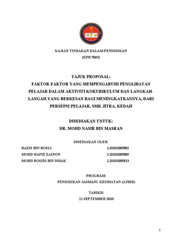 Berikut contoh dari proposal penelitian. Proposal Kajian Tindakan
