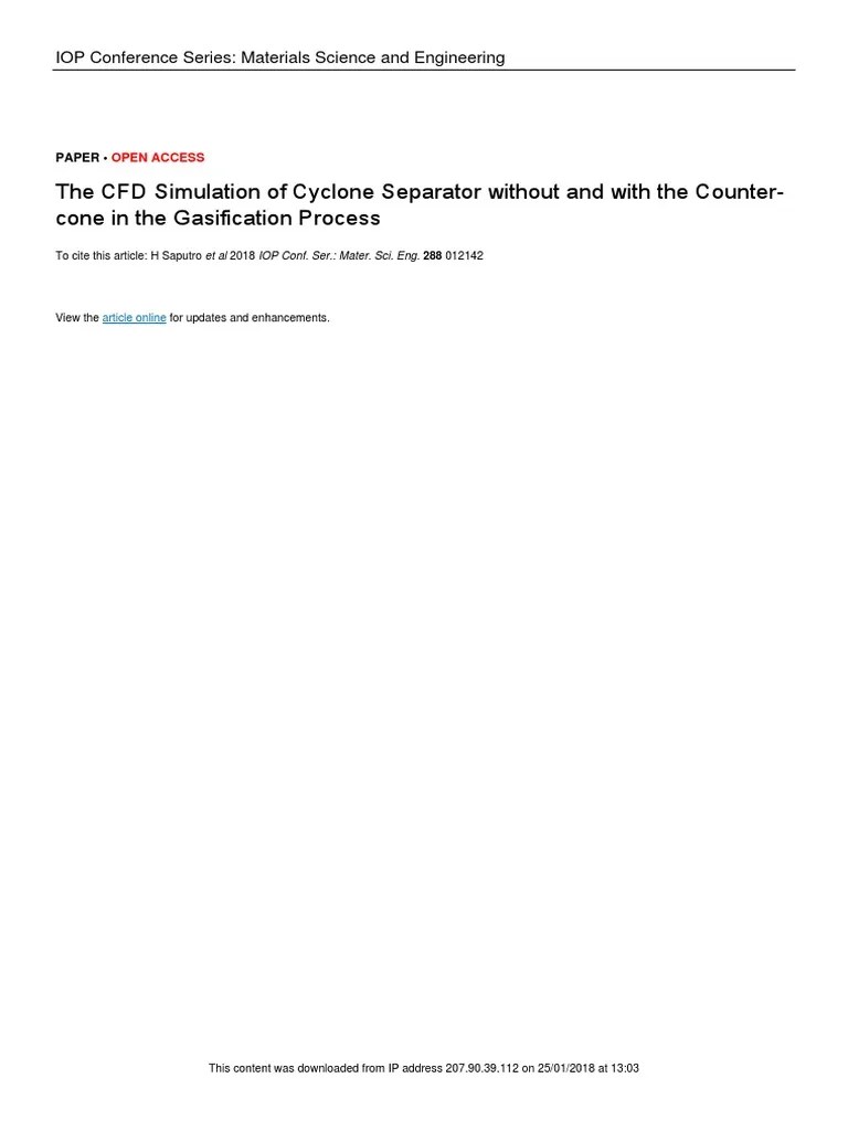 The CFD Simulation Of Cyclone Separator Without An PDF | PDF ...