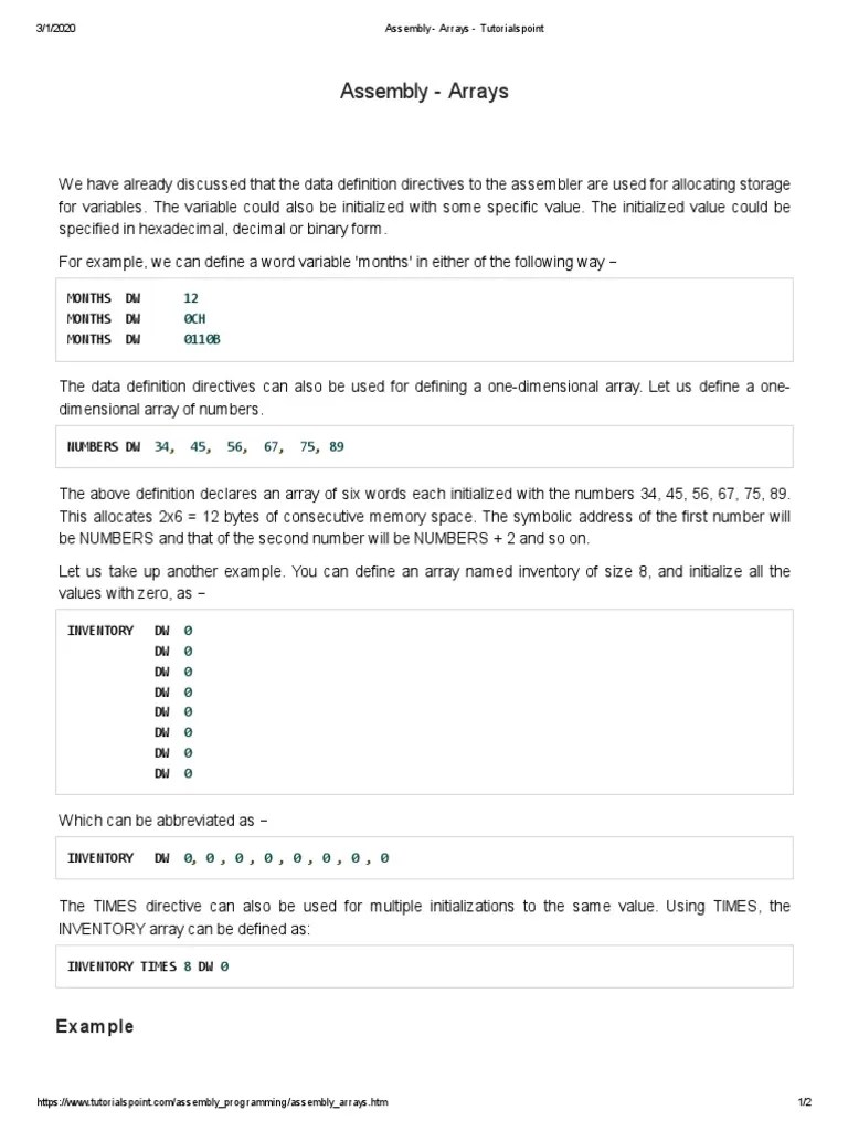 Assembly - Arrays - Tutorialspoint | PDF | Array Data Structure ...