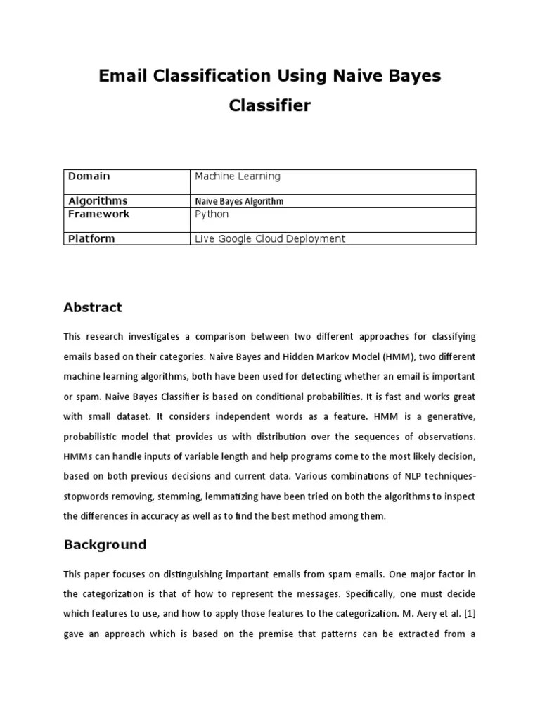 Email Classification Using Naive Bayes Classifier: Domain Algorithms ...