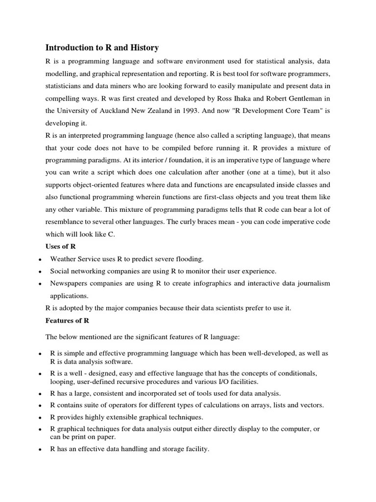 Introduction To R | PDF | R (Programming Language) | Computer Programming