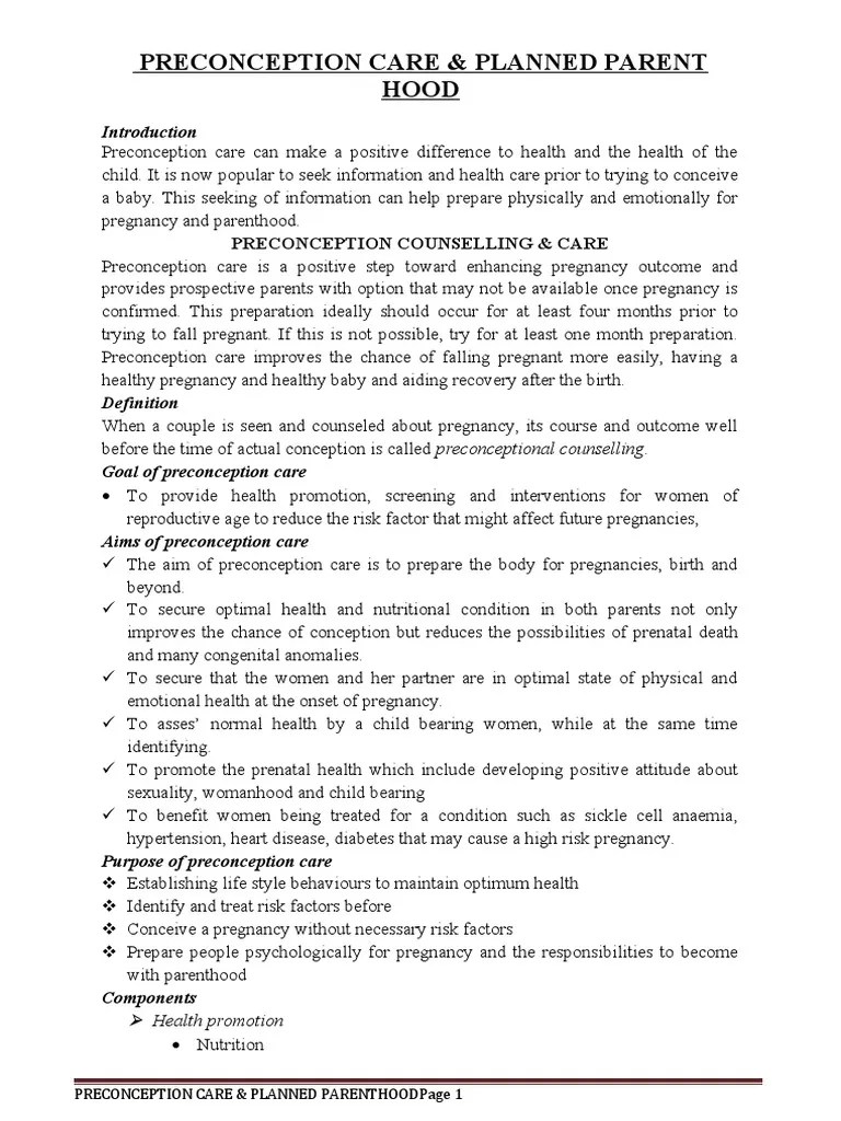 Preconception Care & Planned Parenthood | PDF | Parenting | Relationships