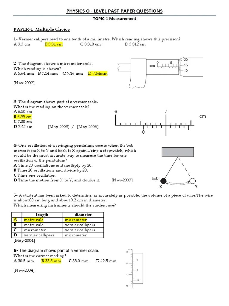 Paper Questions Level Past - Physics O: TOPIC-1 Measurement PAPER-1 ...