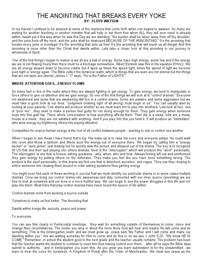 ANOINTING THAT BREAKS EVERY YOKE, THE (Floyd Watson) | PDF | Anointing ...