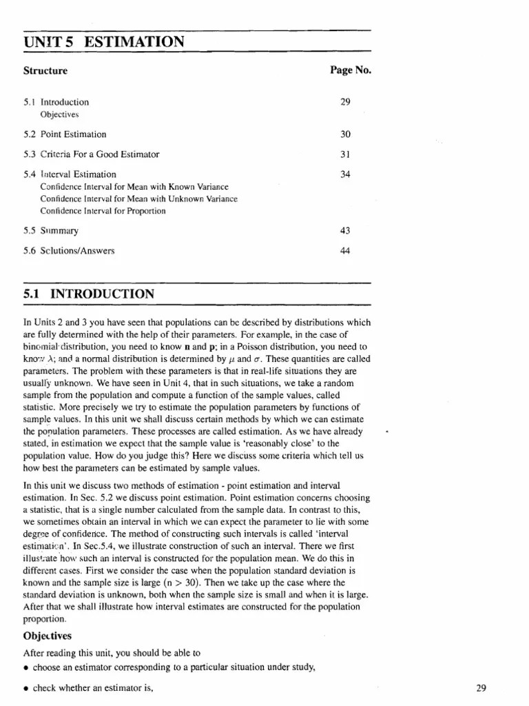 Unit 5 Estimation: Structure | PDF | Estimator | Bias Of An Estimator
