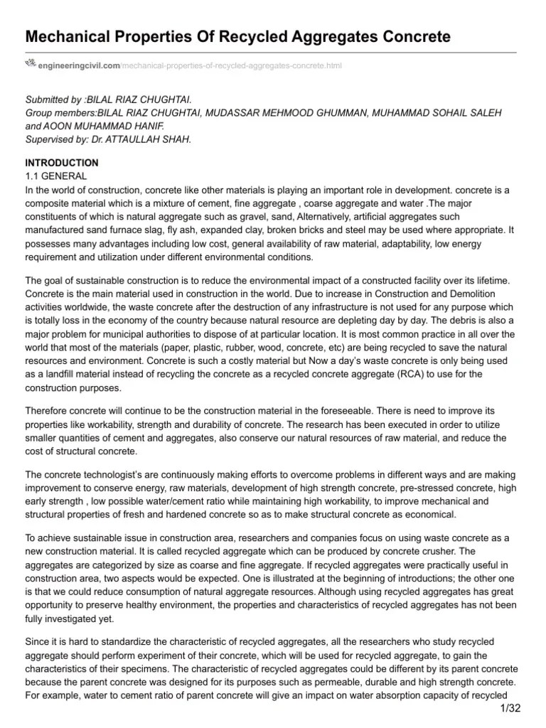 Mechanical Properties Of Recycled Aggregates Concrete | PDF | Construction Aggregate | Concrete