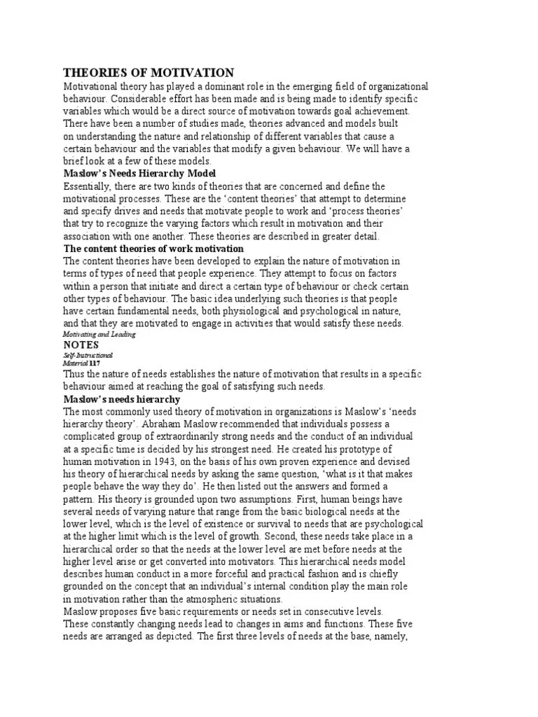 Theories Of Motivation 9 | PDF | Motivation | Motivational