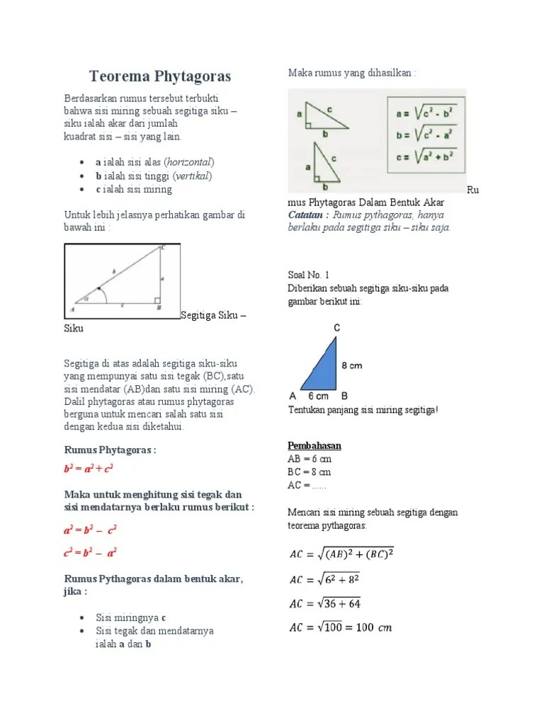 Bagaimanakah mencari sisi a, b, dan c pada gambar di bawah ini. Teorema Phytagoras Pdf