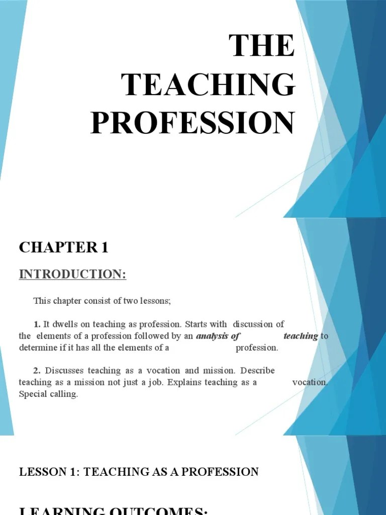 The Teaching Profession Lesson 1 Teaching As A Profession | PDF ...