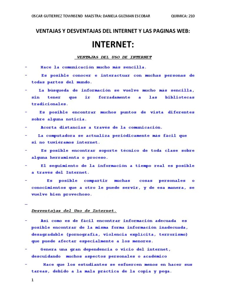 Ventajas Y Desventajas Del Internet Y Las Paginas Web | PDF | Sintaxis | Oración (Lingüística)