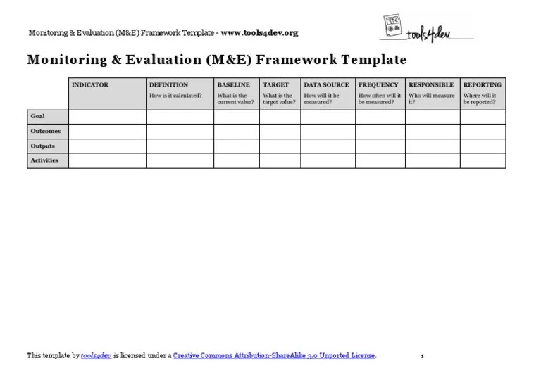 Monitoring & Evaluation (M&E) Framework Template | PDF