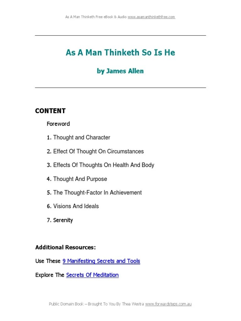 As A Man Thinketh So Is He: Content | PDF | Virtue | Thought
