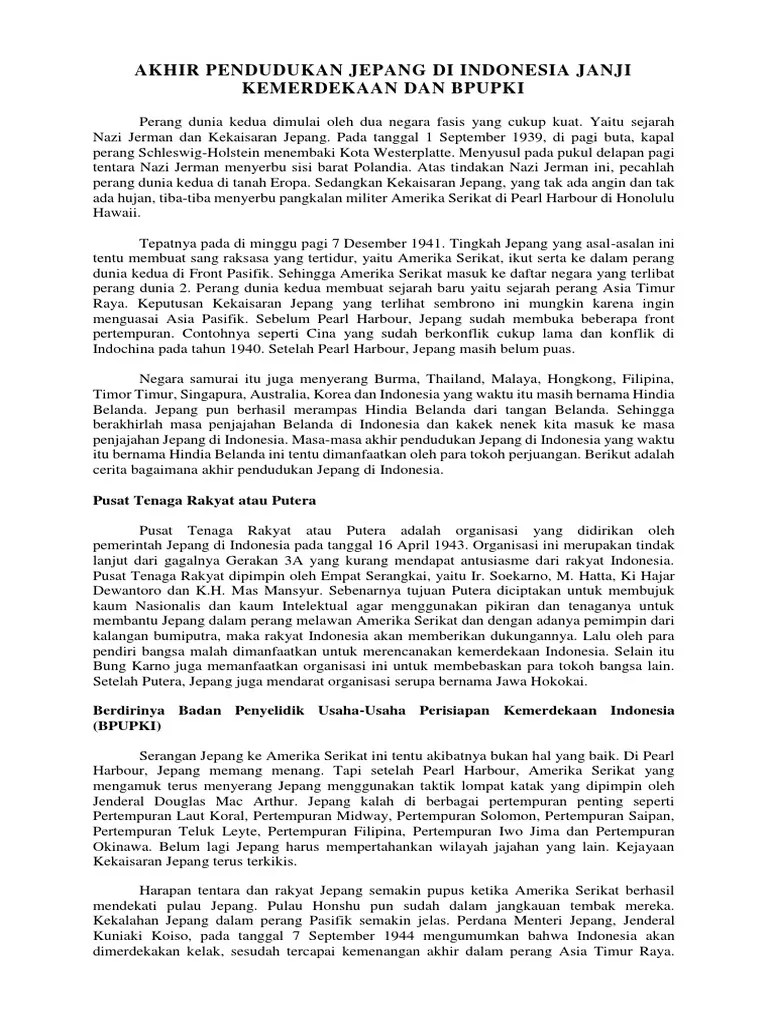 Akhir Pendudukan Jepang Di Indonesia Janji Kemerdekaan Dan Bpupki | PDF