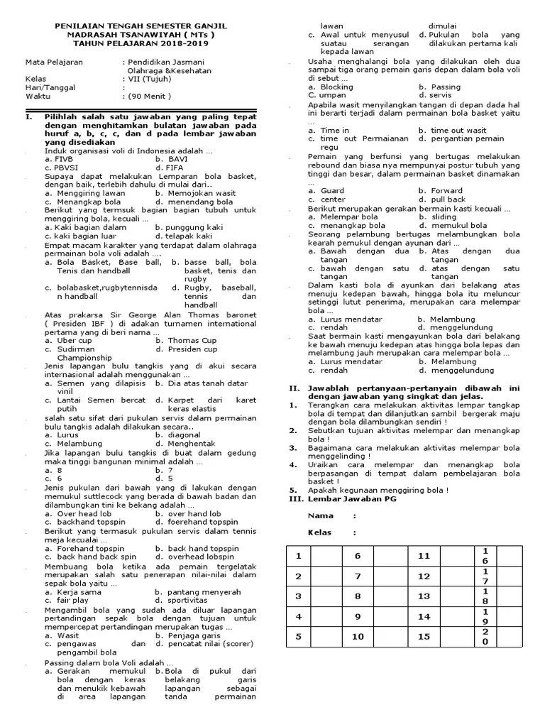 Penilaian Tengah Semester Ganjil 1819 | PDF