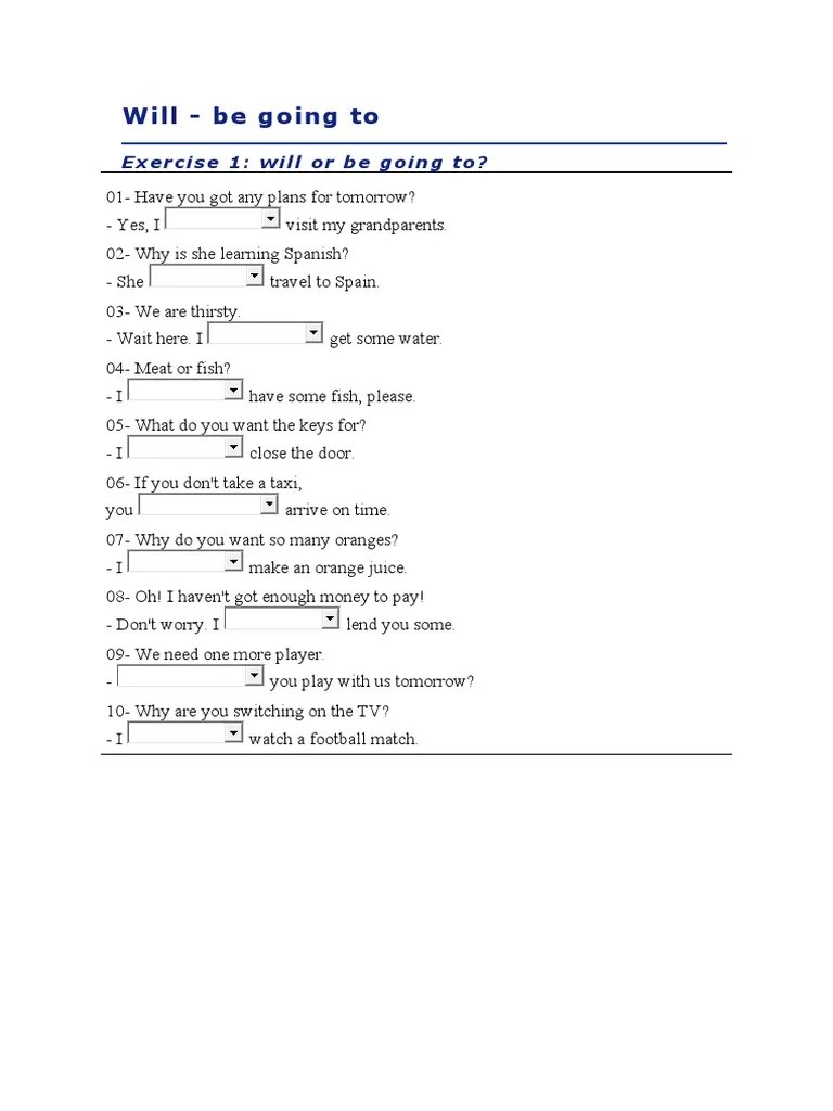 Will Vs Going To Exercises | PDF