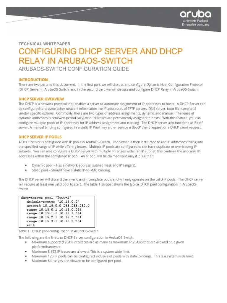 Configuring DHCP Server And DHCP Relay In Arubaos-Switch | PDF | Wide ...