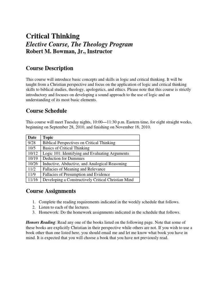 Critical Thinking Course Syllabus TTP | PDF | Critical Thinking | Argument