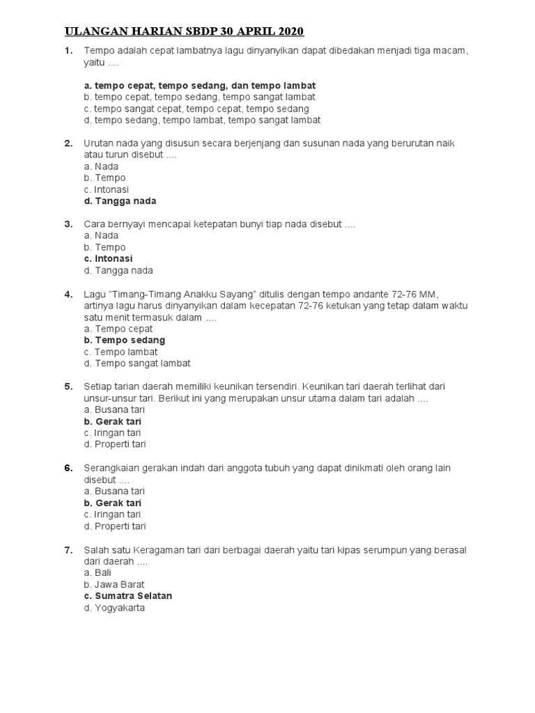 Dalam musik, tempo merupakan cepat lambatnya ketukan yang ada dalam lagu. Ulangan Harian Sbdp 30 April 2020 Pdf