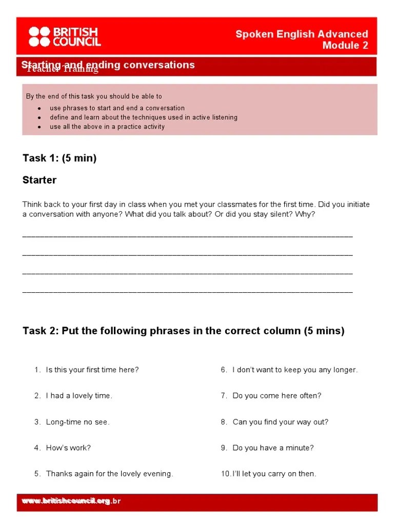 01 Starting And Ending Conversations | PDF | Applied Psychology | Cognition