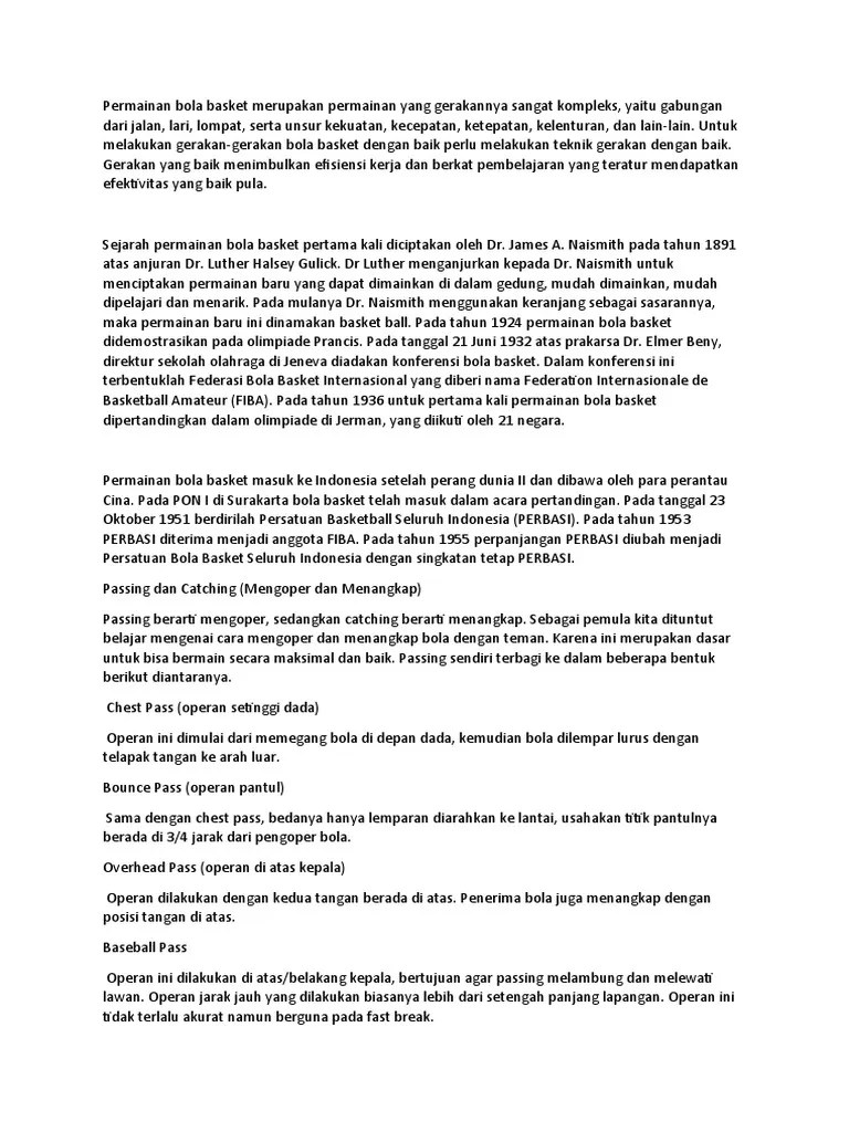 Olahraga yang diciptakan oleh seorang guru olahraga asal kanada yang mengajar di sebuah perguruan tinggi untuk para siswa profesional di ymca pada tahun . Permainan Bola Basket Pdf