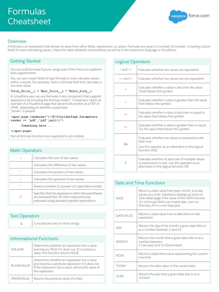 SF Formulas Developer Cheatsheet Web PDF | Download Free PDF | Computer ...