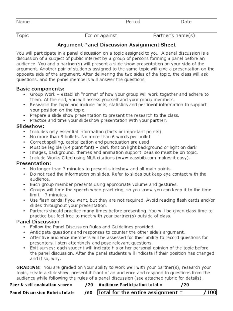 Assignment Sheet - Rubric Panel Discussion PDF | PDF | Rubric (Academic) | Psychological Concepts