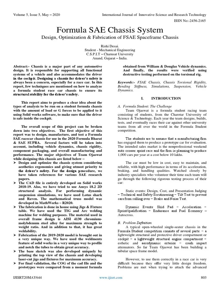 Formula SAE Chassis System Design, Optimization & Fabrication Of FSAE ...