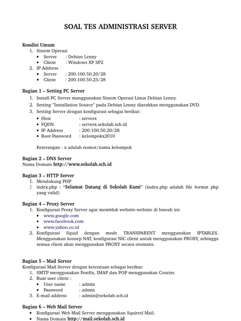 1 2 tes kemampuan bidang (tkb) formasi bidang administrasi kepegawaian 1. Soal Test Admin Server Pdf