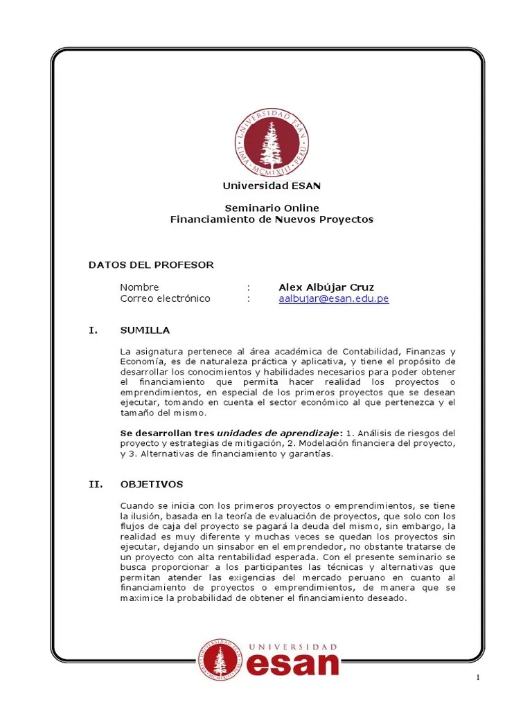 Seminario De Financiamiento De Nuevos Proyectos | PDF | Seminario | Evaluación