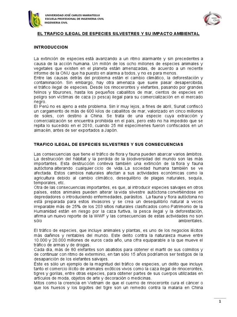 Trafico Ilegal De Especies Y Su Impacto Ambiental | PDF | Comercio ...