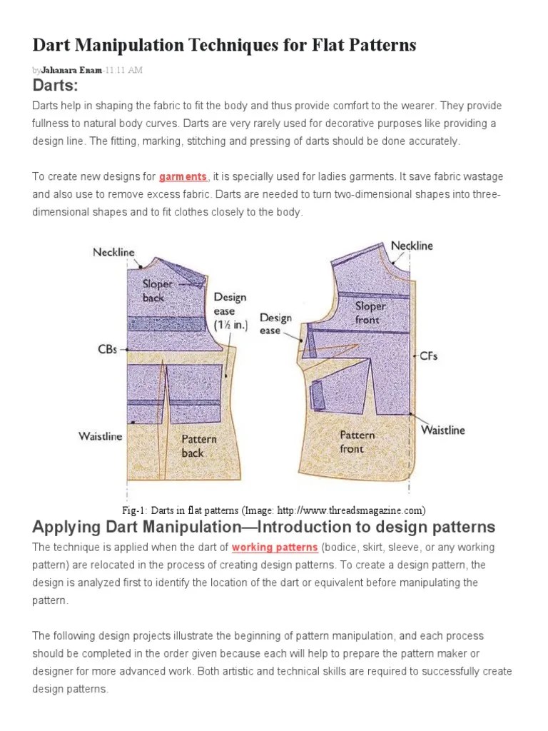 Dart Manipulation Techniques For Flat Patterns | PDF | Seam (Sewing) | Human Appearance
