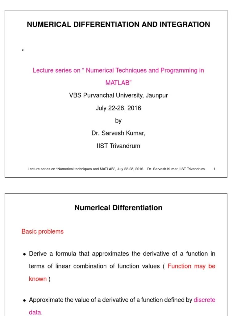 Numerical Differentiation And Integration: Lecture Series On ...
