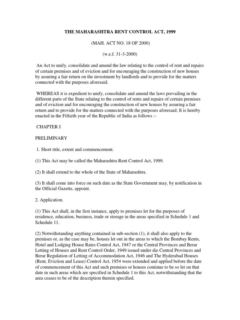The Maharashtra Rent Control Act | PDF | Leasehold Estate | Landlord