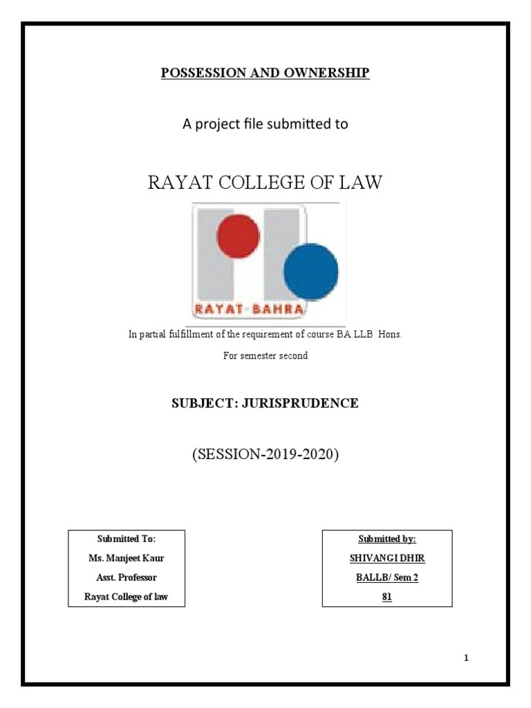 Rayat College Of Law: A Project File Submitted To | PDF | Ownership ...