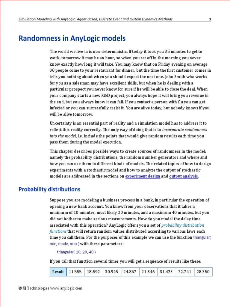 Randomness In AnyLogic Models | PDF | Probability Distribution | Mean
