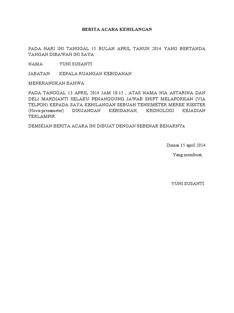 Berita Acara Kehilangan | PDF