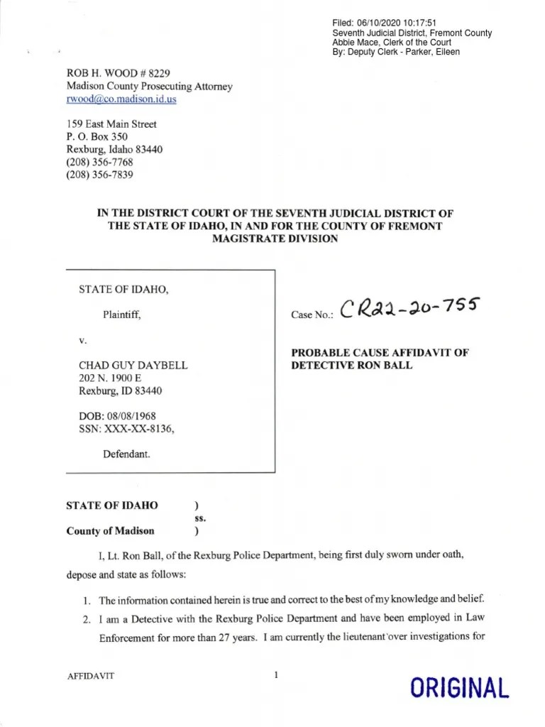 Chad Daybell Affidavit Of Probable Cause | PDF | Criminal Justice | Crime & Violence