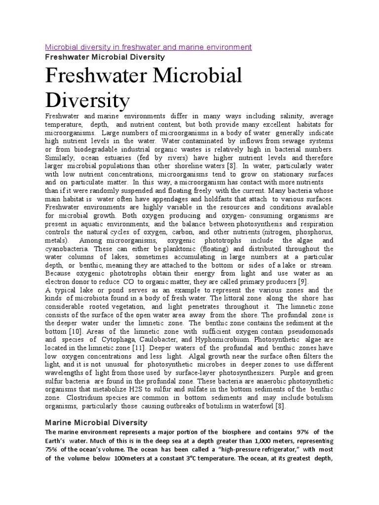 Microbial Diversity In Freshwater And Marine Environment | PDF | Dna ...