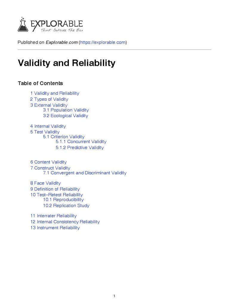 Validity And Reliability | PDF | Validity (Statistics) | Experiment