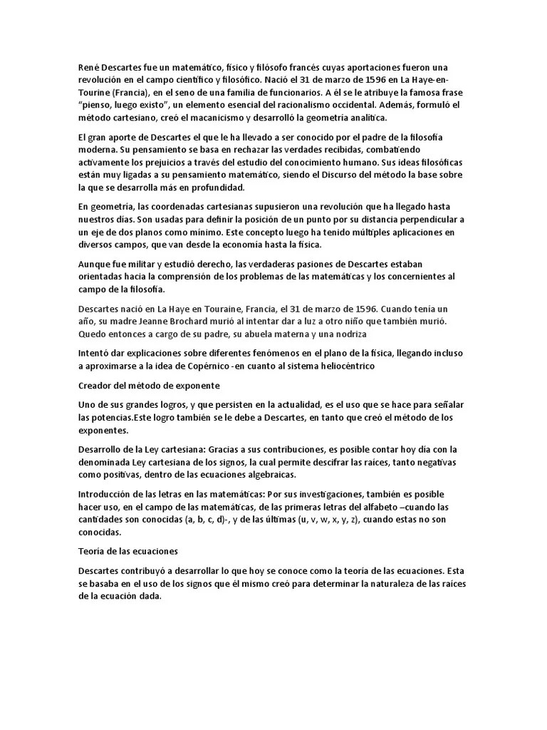 René Descartes Fue Un Matemático | PDF | René Descartes | Ecuaciones