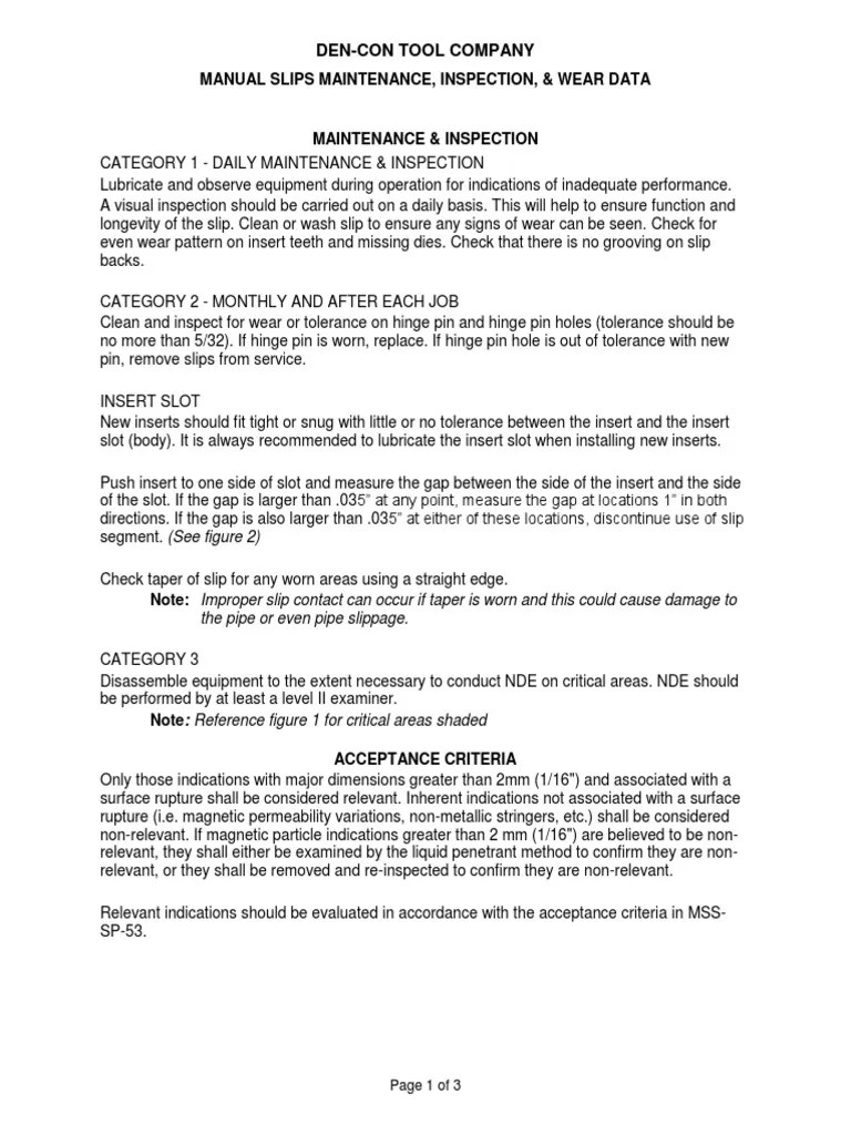 Slips Maintenance, Inspection, & Wear Data PDF | PDF | Mechanical Engineering | Manufactured Goods