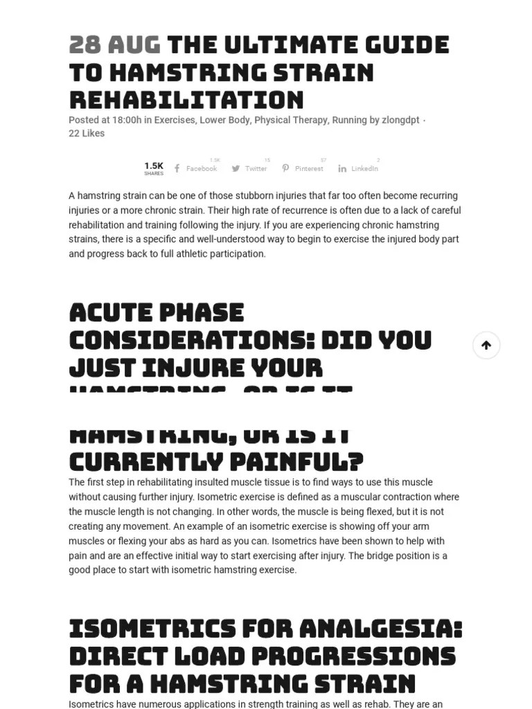 The Ultimate Guide To Hamstring Strain Rehabilitation: Progressive ...